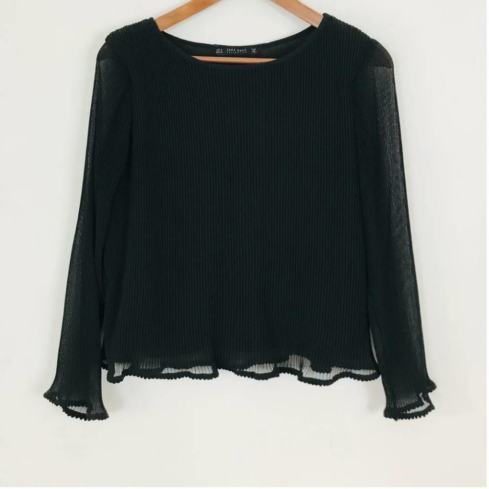 Zara Black Textured Long Sleeve Blouse